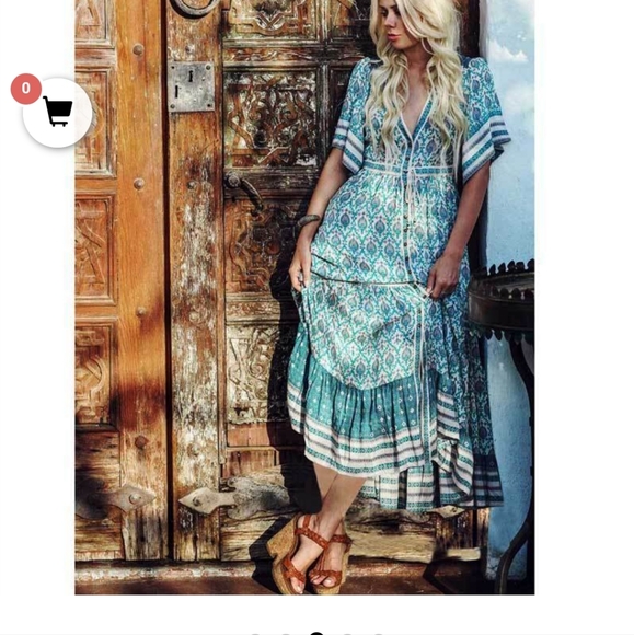 Boho Beach Hut midi dress bohemian flowy medium nwt teal and pink FP to Love - Picture 1 of 14
